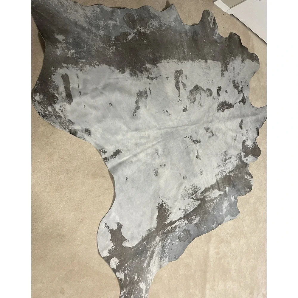 IKEA Large Cowhide Smooth Gray And Brown Suede Leather Rug 83 X 78